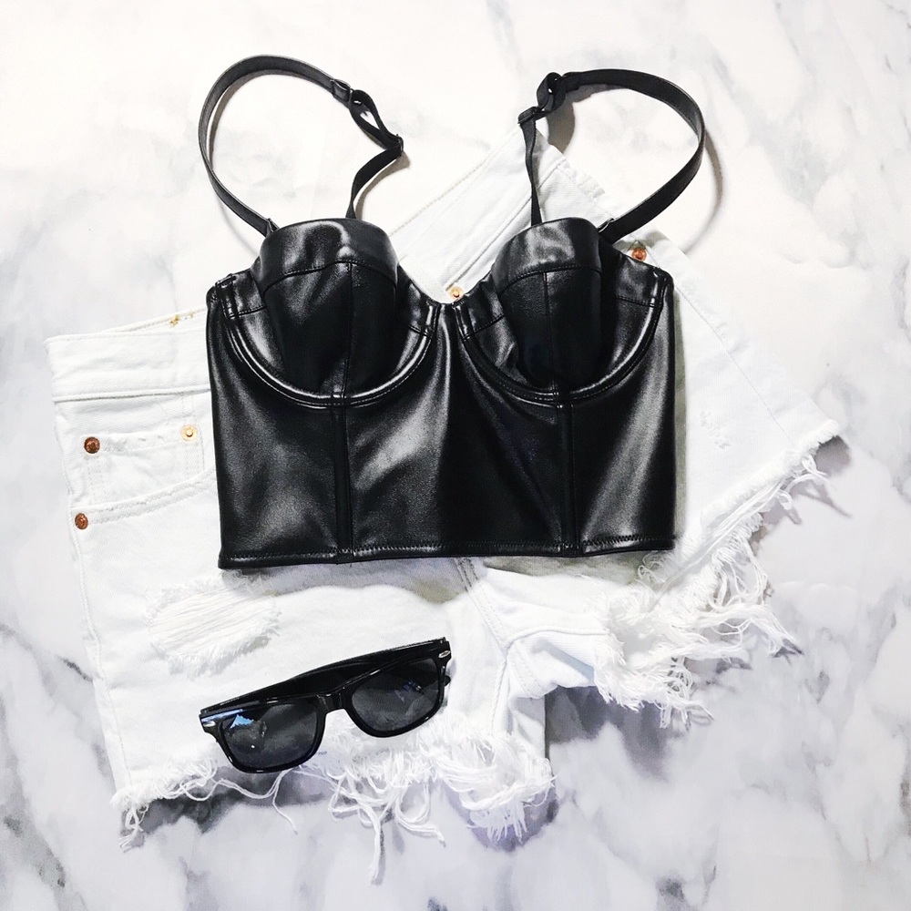 VS Faux Leather Longline Bra Top Balconet Bustier - Picture 4 of 8